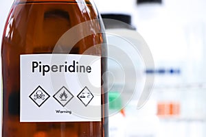 Piperidine in glass, chemical in the laboratory and industry