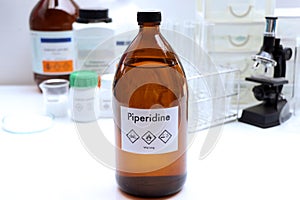 Piperidine in glass, chemical in the laboratory and industry