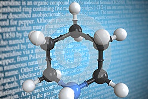 Piperidine scientific molecular model, 3D rendering