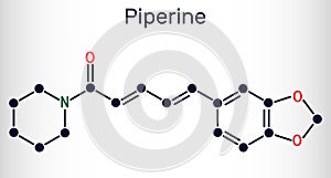 Piperine, C17H19NO3 molecule. It is alkaloid isolated from the plant Piper nigrum. It has role as plant metabolite, food component