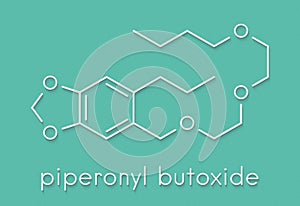 Piperonyl butoxide PBO pesticide synergist molecule. Increases potency of insecticides by inhibiting breakdown by cytochrome.