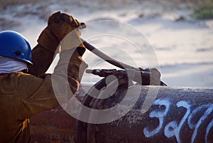 Pipes being joined together