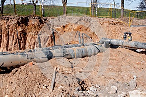 Pipes and cables. Repair of communications. Water supply, electricity, Sewerage. Excavated roads in the city