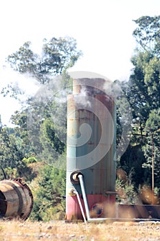 Pipes Control in A geothermal energy plant near Dieng Plateau, Central Java, Indonesia.