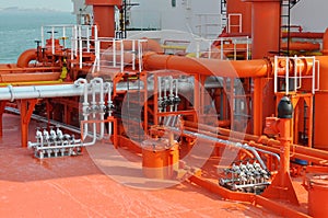 Pipes on the deck of the tanker