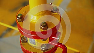 Pipes flanges connected to system at gas-compressor station