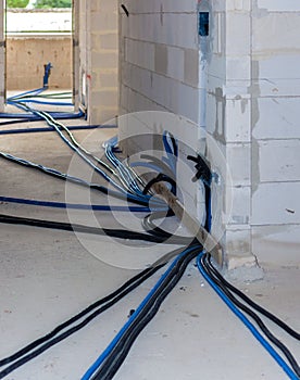 Pipes and heating system at house construction site