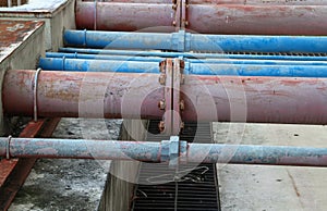 Pipes joints and rusty water plumbing steel industrial