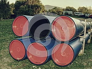 Pipes of PVC large diameter prepared for laying