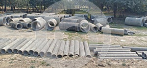 Pipes and row material for making road and water crossing  in madhubani India