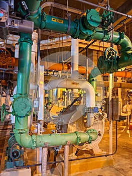 Pipes and sewage pumps at industrial wastewater treatment plant