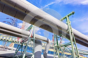 Pipes at thermal electic power station. Industry