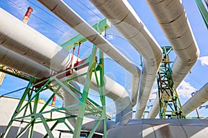 Pipes at thermal electic power station. Industry