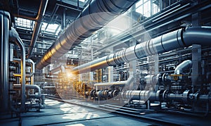 Pipes, tubes, machinery and steam turbine at a power plant