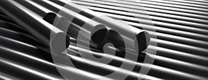 Pipes tubes steel metal, round profile, stacked full background. 3d illustration