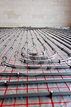 Underfloor heating system installation in new house