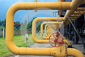 Pipes with valves on gas compressor station