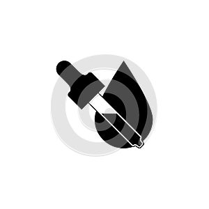 Pipette dropper crossed with a big drop. Vector illustrations and icon.