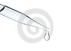 Pipette or Dropper with water drops. Concept for medicine, biology, cosmetic, pharmacy, perfume industry.