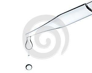 Pipette or Dropper with water drops. Concept for medicine, biology, cosmetic, pharmacy, perfume industry.