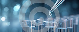 The Pipette Dropping Water into Test Tubes with a Focal Background.AI generated image