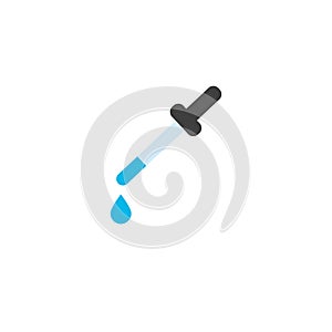 Pipette icon. Element of medical, chemistry lab equipment set. Black eyedropper icon isolated white background. Pipette with drop