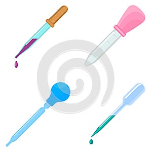 Pipette icons set, flat style