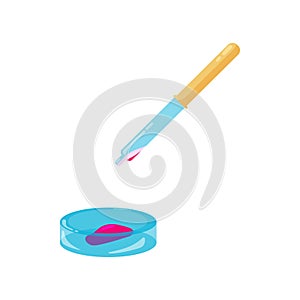 Pipette and petri dish with red liquid icon