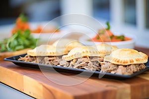 piping hot meat pies on a serving tray