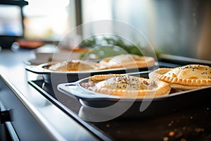 piping hot meat pies on a serving tray