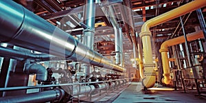 Piping inside of a modern industrial power plant