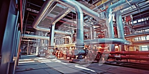 Piping inside of a modern industrial power plant