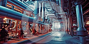 Piping inside of a modern industrial power plant