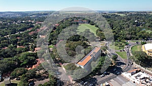 Piracicaba, Sao Paulo, Brazil. June18, 2023. Drone view of high education ESALQ USP campus of agronomy.