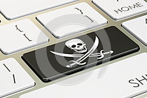 Piracy concept, on the computer keyboard. 3D rendering