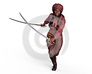 Buccaneer Lady with two Scimitar . 3D Illustration photo