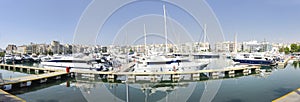 Piraeus port with luxury yachts