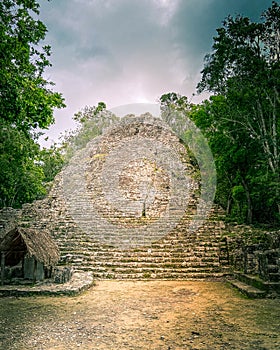 Estelas  in the arqueological zone of Coba photo