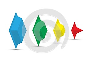 Four pieces of a colorful pyramid with sharp edges