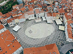 Piran Central Square Aerial View, Old Town City Center, Slovenia