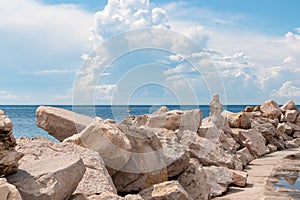 Piran - Close up view of Mermaid statue at promenade of coastal town Piran