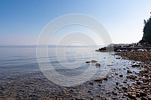 Piran - Panoramic view of idyllic coastline of Gulf of Piran, Adriatic Mediterranean Sea