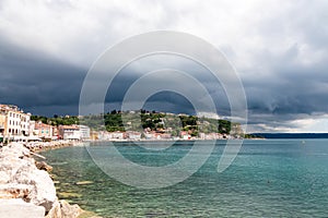 Piran - Scenic view of the promenade of coastal town Piran, Primorska, Slovenia, Europe