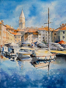 Piran, Slovenia watercolors painted.