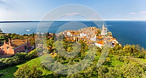 Piran town panorama from above, Slovenia