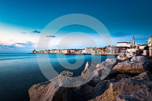 Piran town shore sunset view , Slovenia