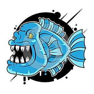 Pirana fish character Illustration Suitable For Greeting Card, Poster Or T-shirt Printing photo