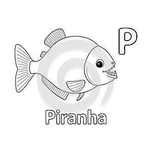 Piranha Alphabet ABC Isolated Coloring Page P