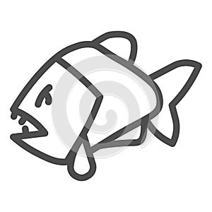 Piranha line icon, ocean concept, aggressive fish predator sign on white background, Piranha icon in outline style for