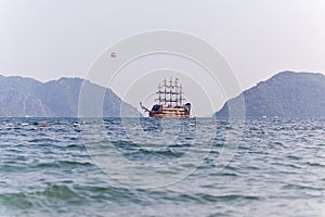 Pirat toat in a calm bay. Aegean Sea. Turkey